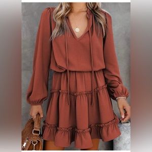 Spilt VNeck Ruffled Chiffron Mini Dressa